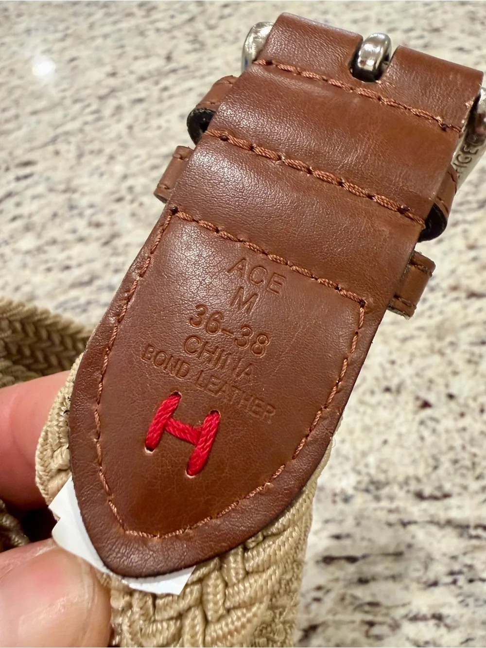Vtg Y2K Tommy Hilfiger Mens 36-38 Braided Stretch Belt Khaki Brown Leather Logo